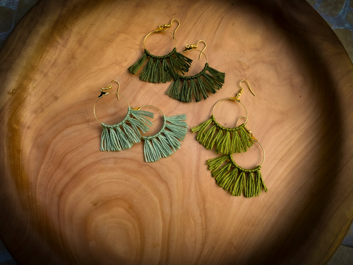 Tassel Gold Earrings in Green