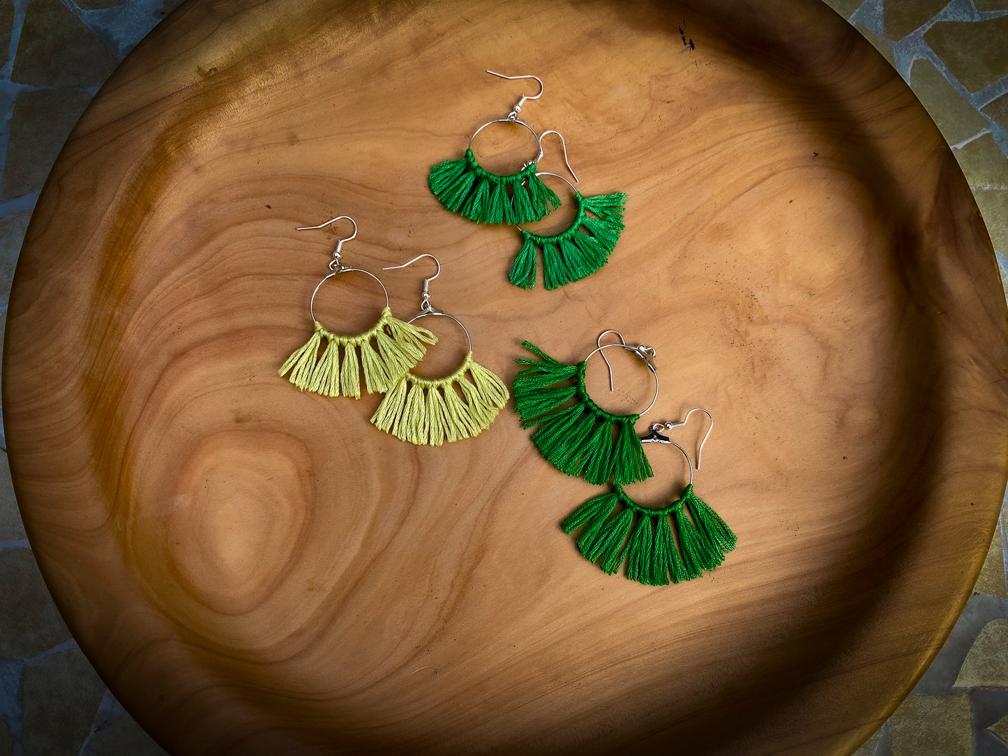 Tassel Silver Earrings in Green