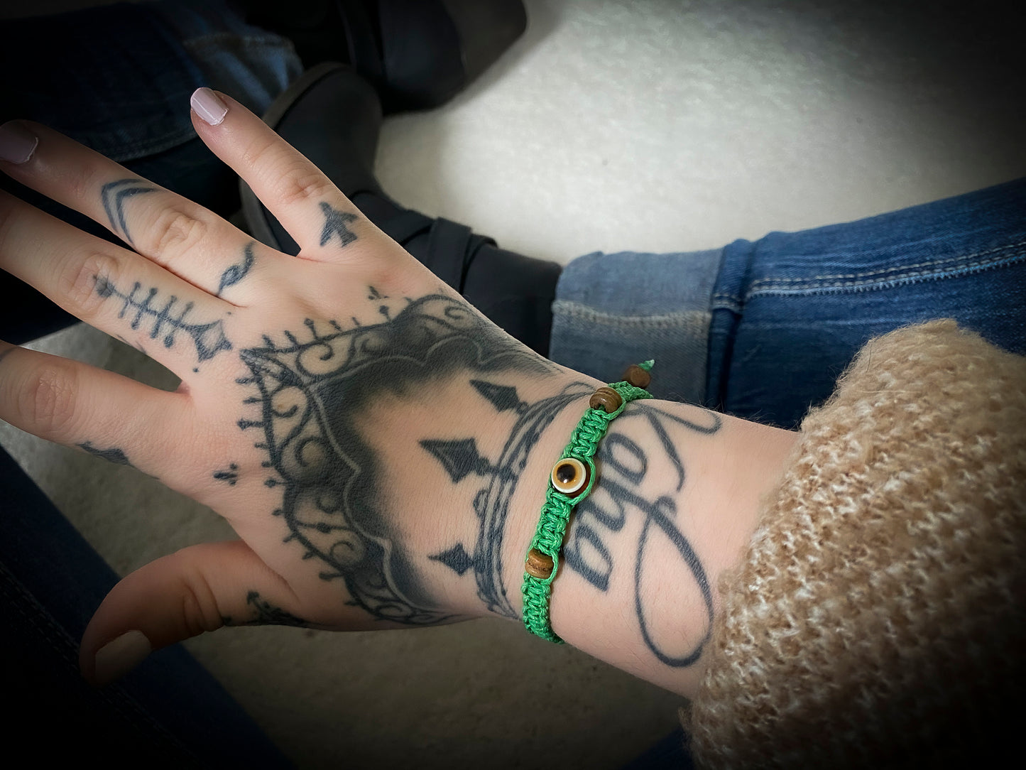 Green Evil Eye Hand-Woven Bracelet