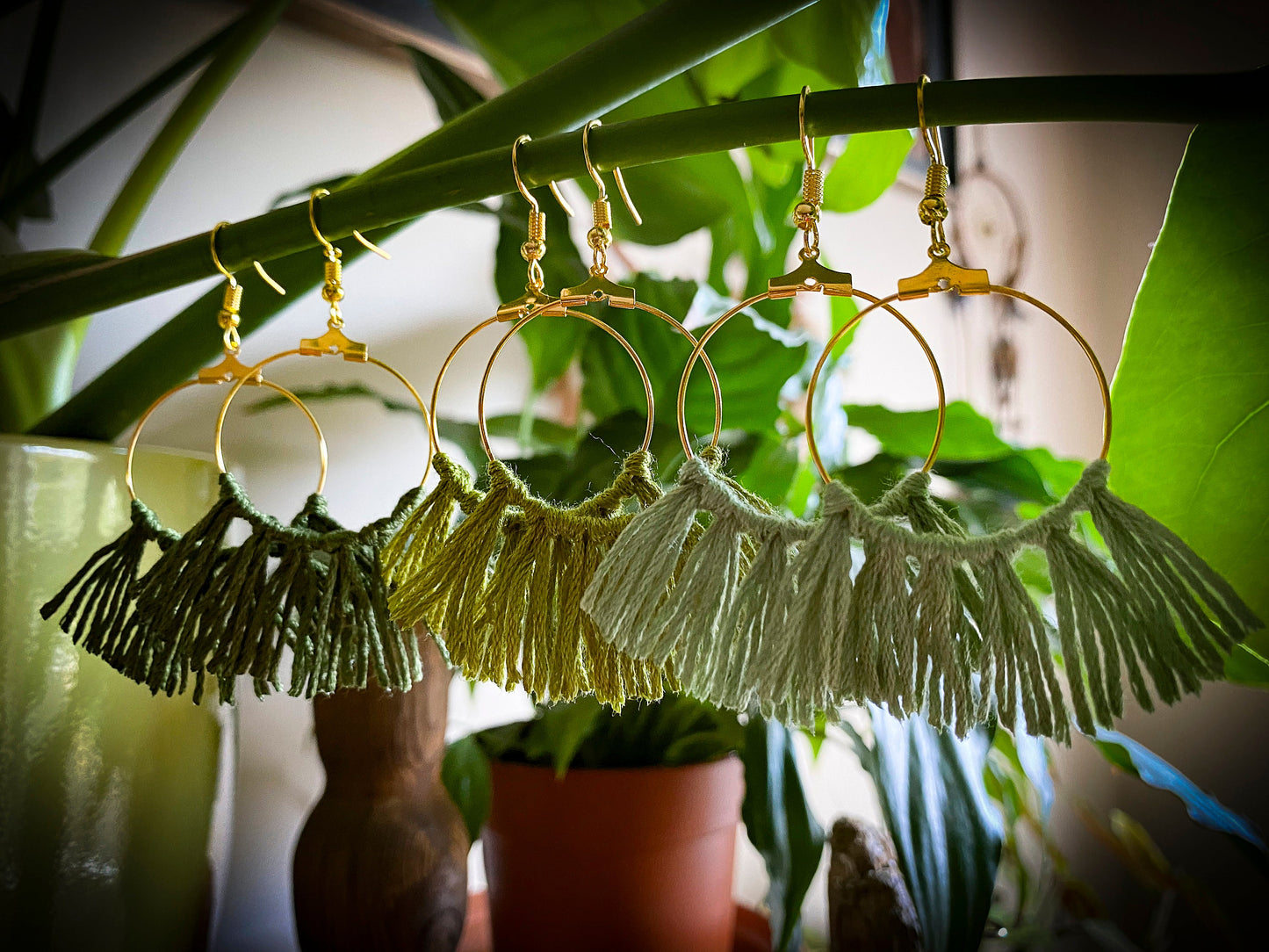 Tassel Gold Earrings in Green