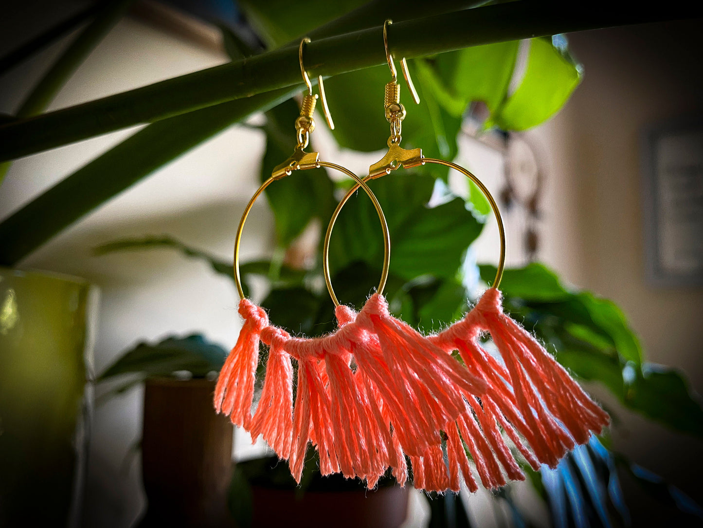 Tassel Gold Earrings in Apricot