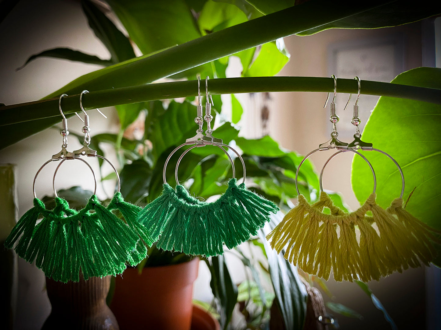 Tassel Silver Earrings in Green