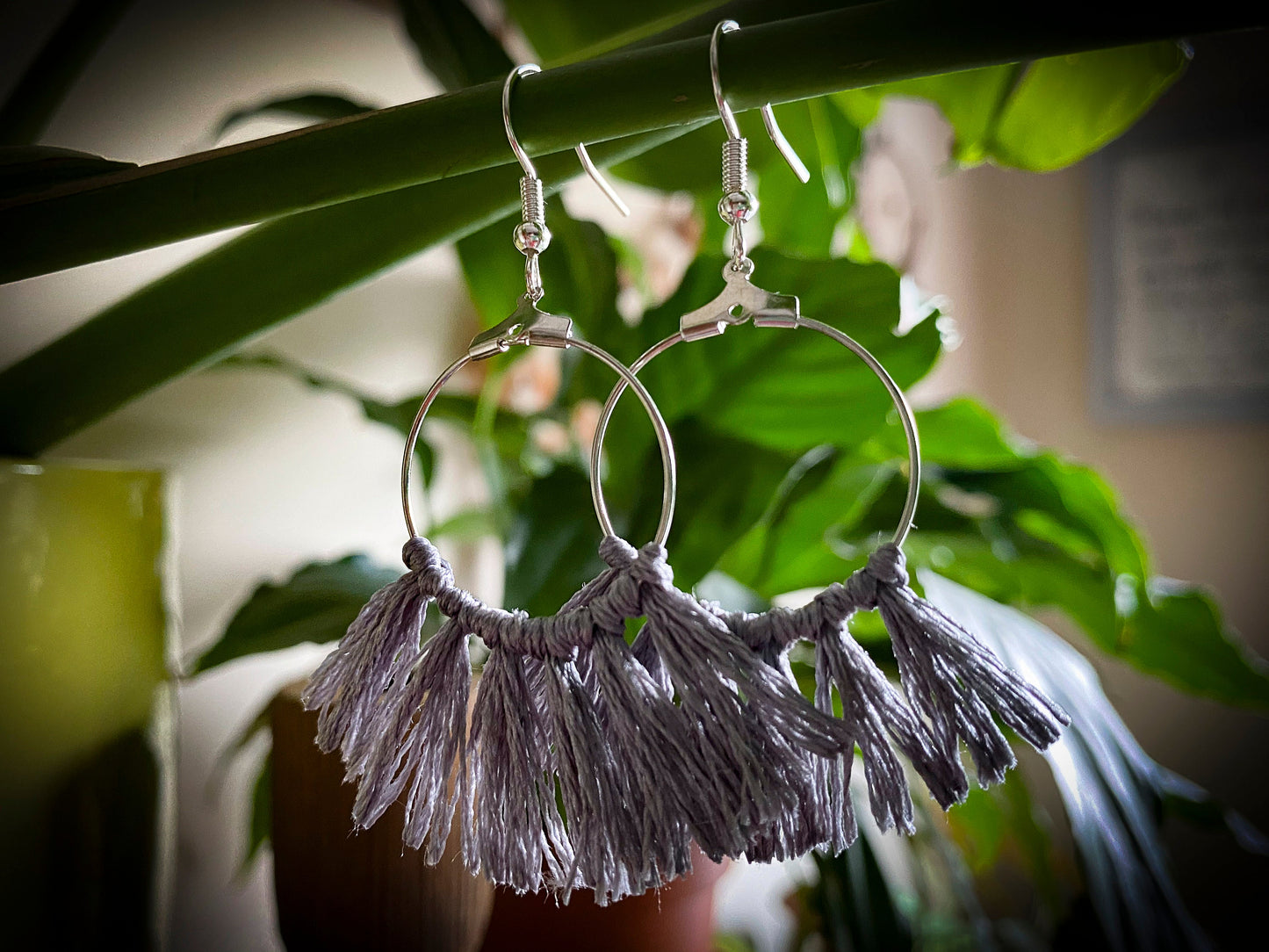 Tassel Silver Earrings in Grey