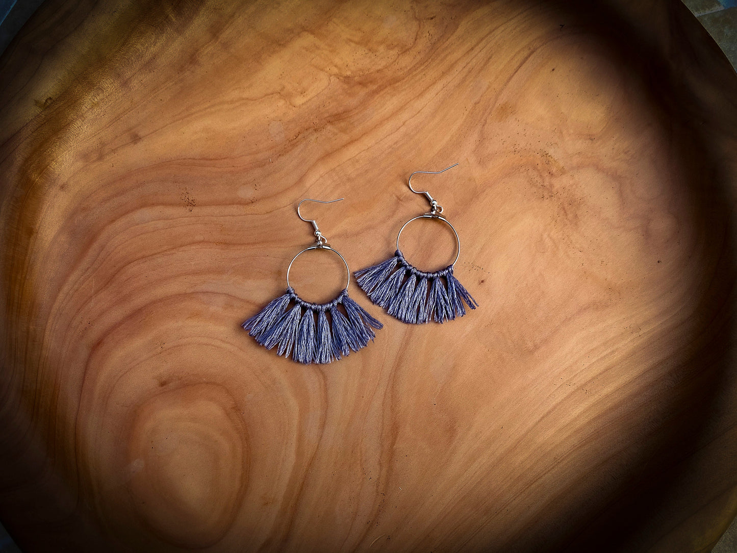 Tassel Silver Earrings in Grey