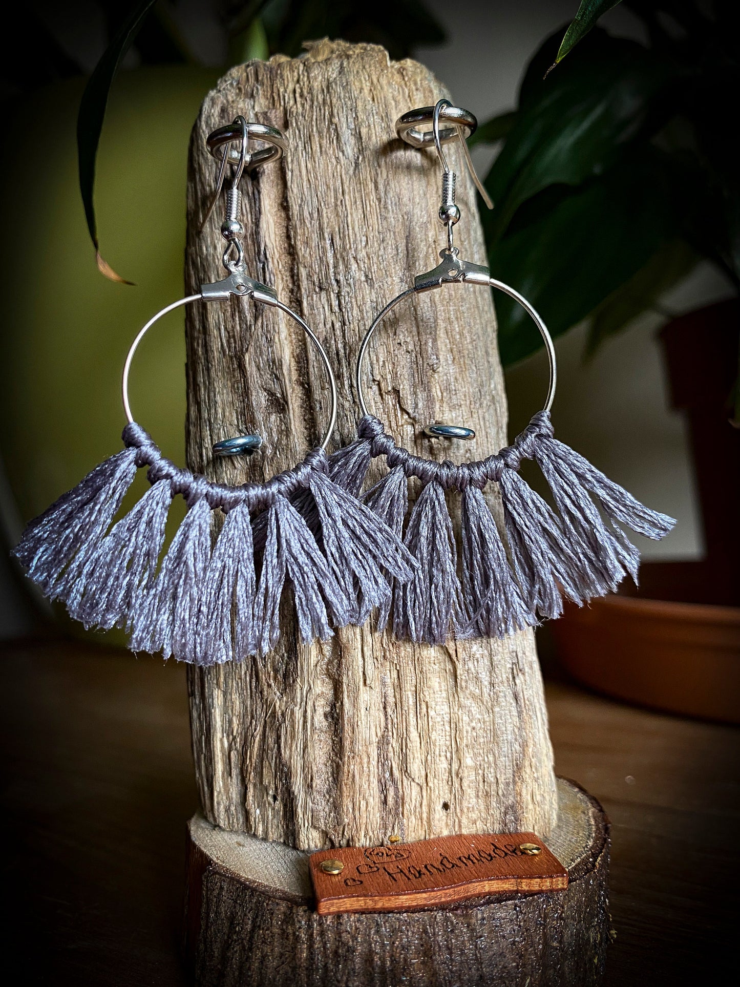 Tassel Silver Earrings in Grey