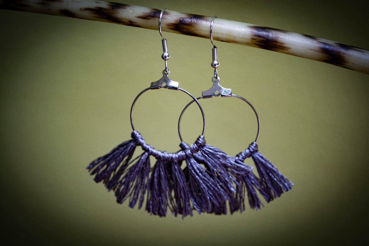 Tassel Silver Earrings in Grey