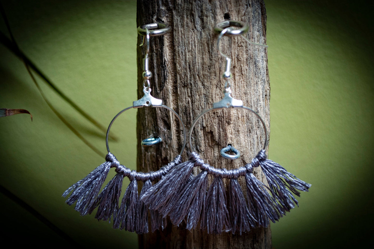 Tassel Silver Earrings in Grey