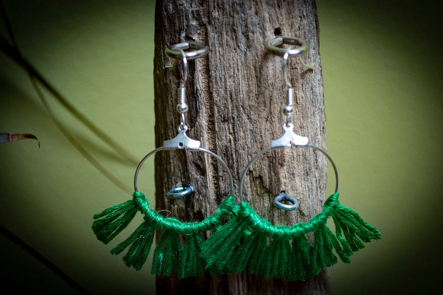 Tassel Silver Earrings in Green