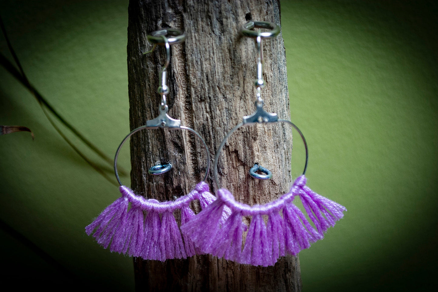 Tassel Silver Earrings in Purple