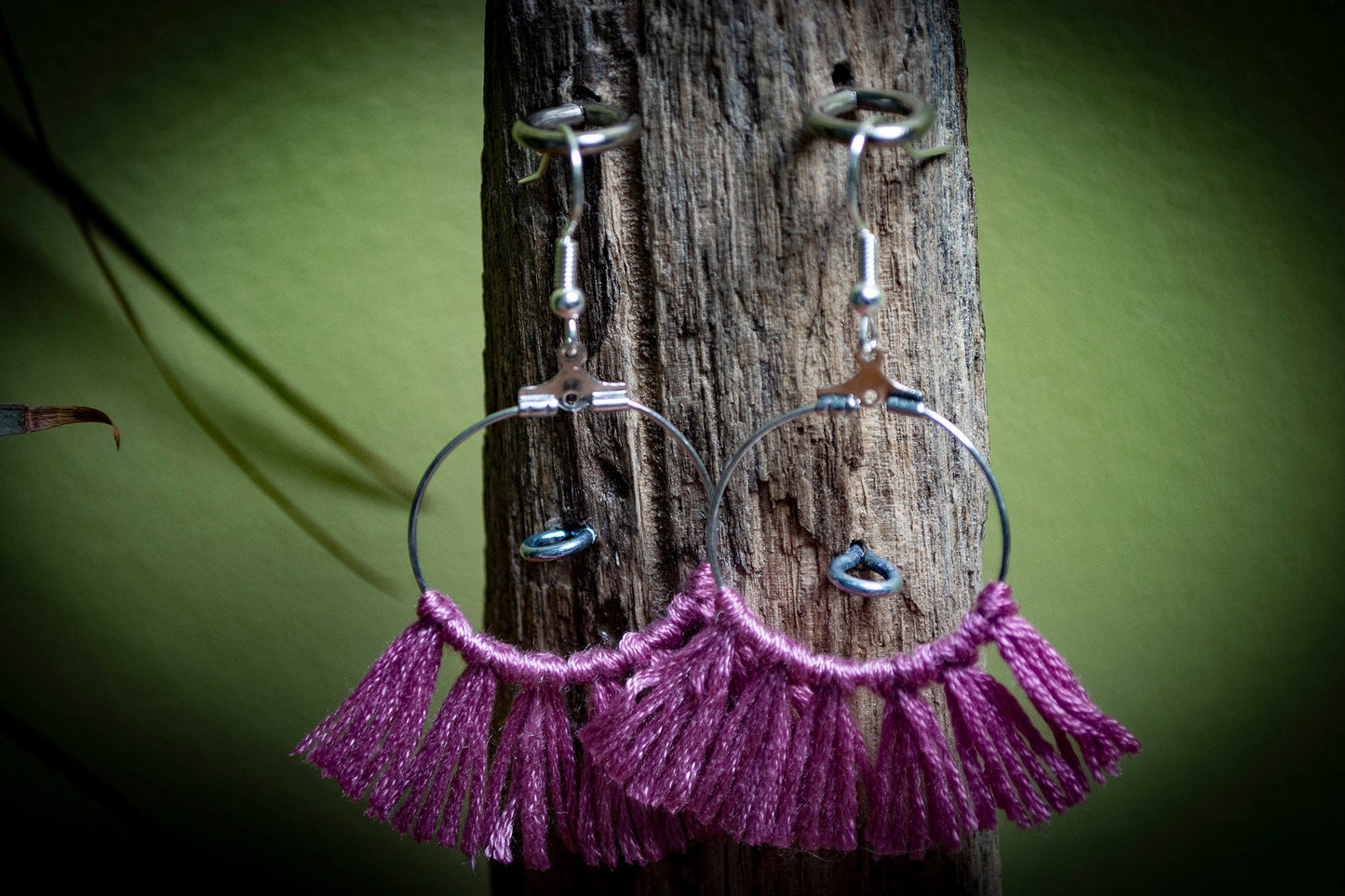 Tassel Silver Earrings in Pink