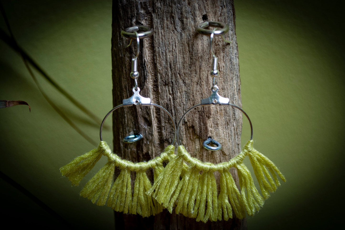 Tassel Silver Earrings in Green