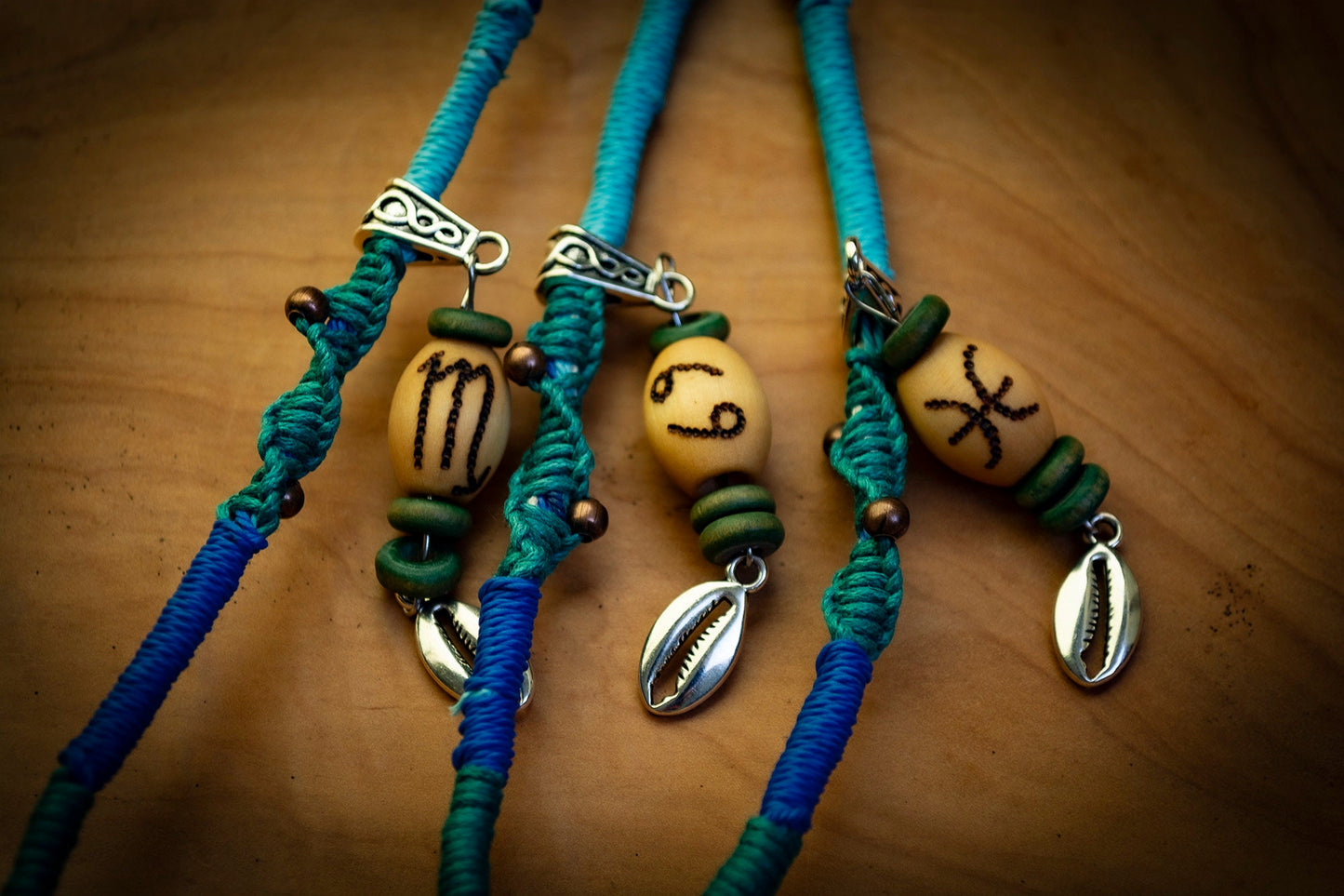 Boho Macrame Zodiac Elemental Dreadlock Hair Removeable Wrap with Handmade Dot Work Bead