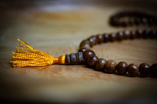108 Carved Sheesham Wood Mala Prayer Beads