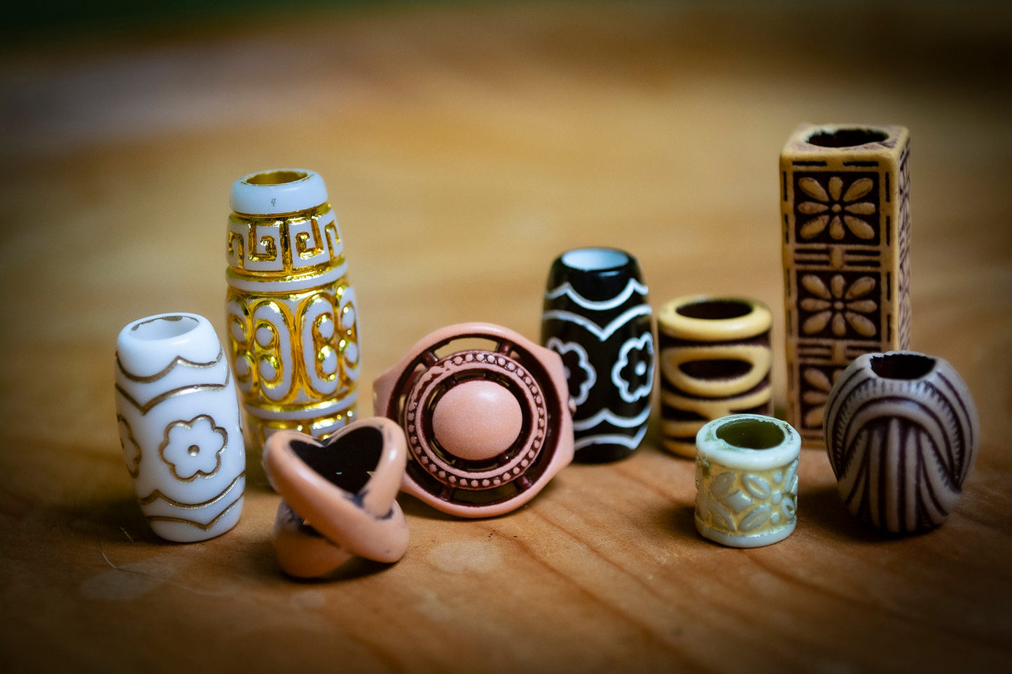 Set of 9 Mixed Patterned Dreadlock Beads
