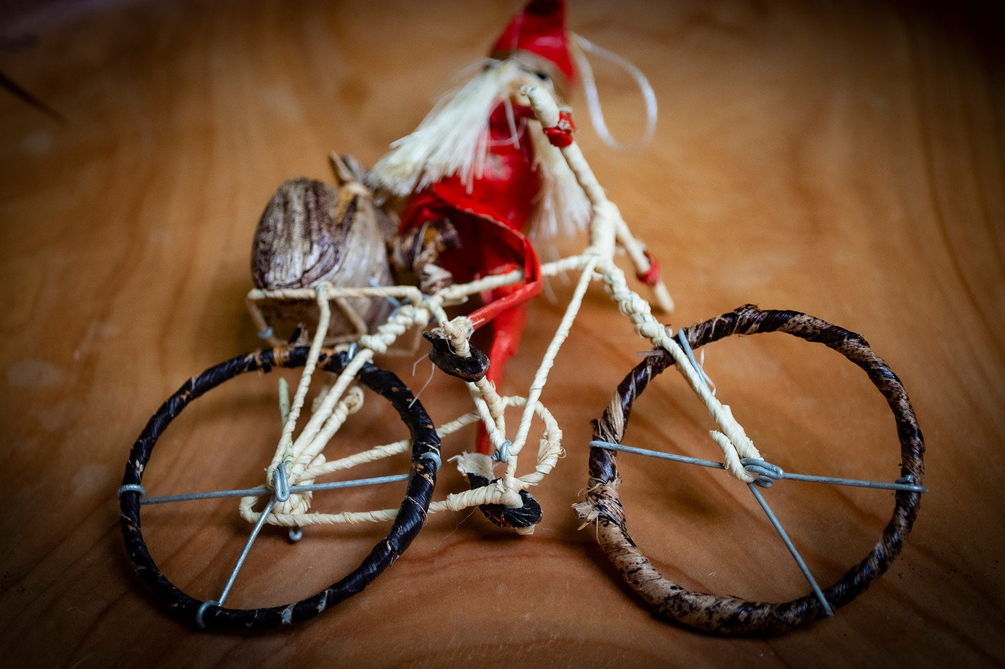 Handmade Banana Fibre Santa on a Bike