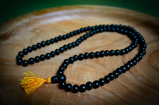 108 Carved Ebony Wood Mala Prayer Beads