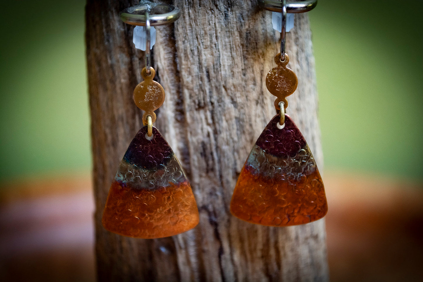 Handmade Czech Triangle 3 Tone Drop Earrings