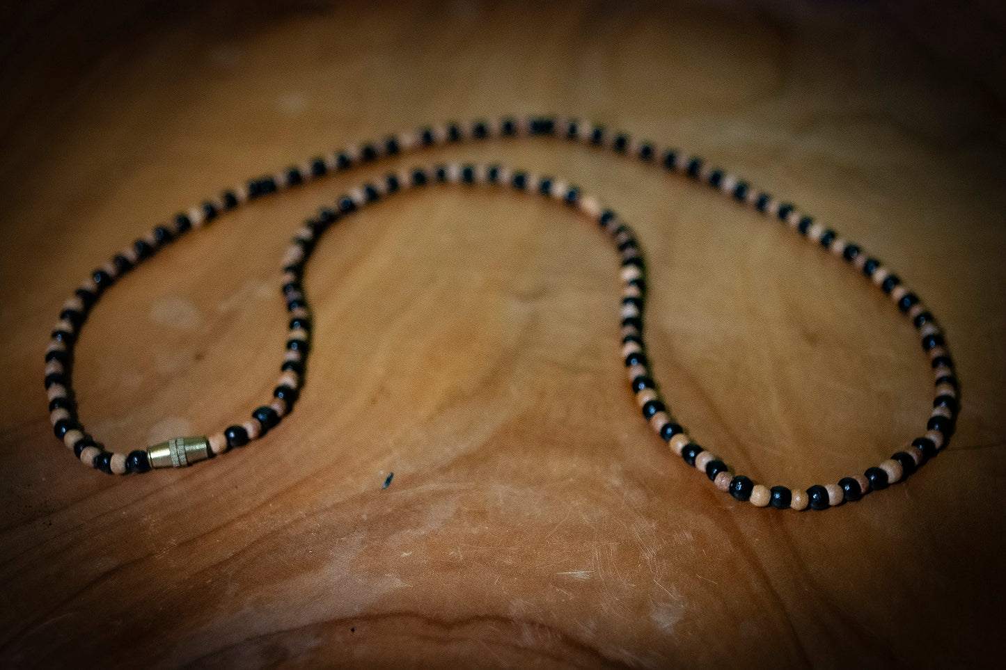 Hand Carved Natural Sandalwood and Ebony Necklace