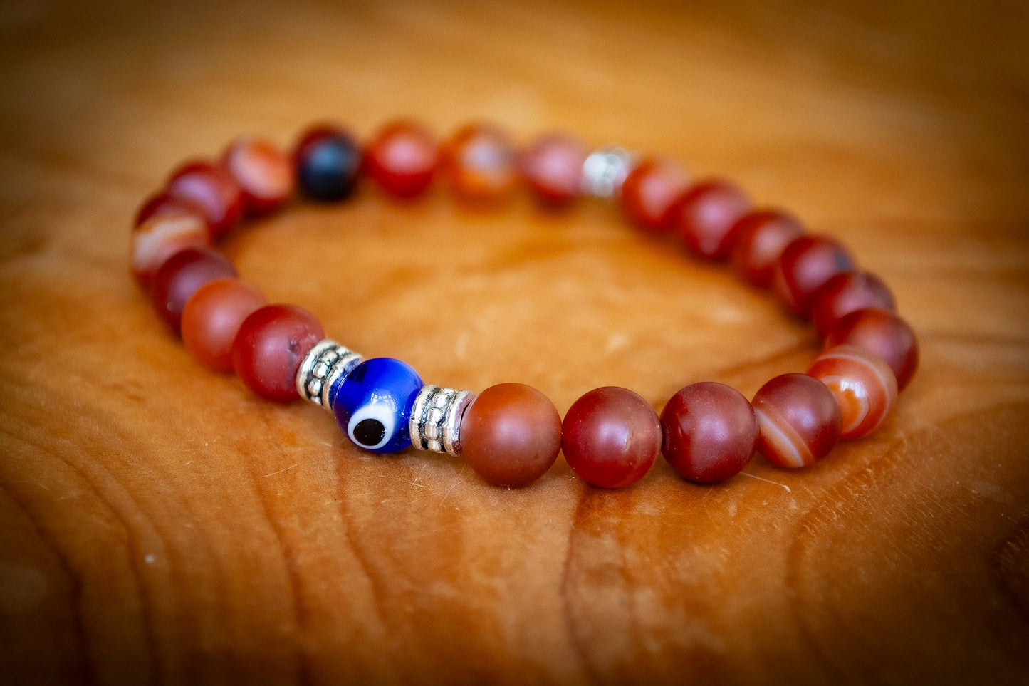 Handmade Red/Orange Beaded Evil Eye Bracelet