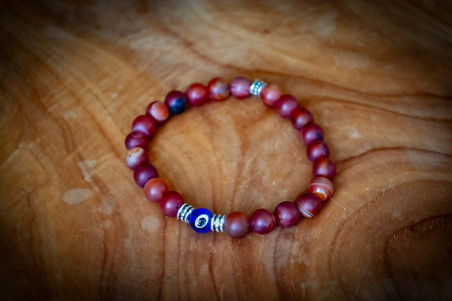 Handmade Red/Orange Beaded Evil Eye Bracelet