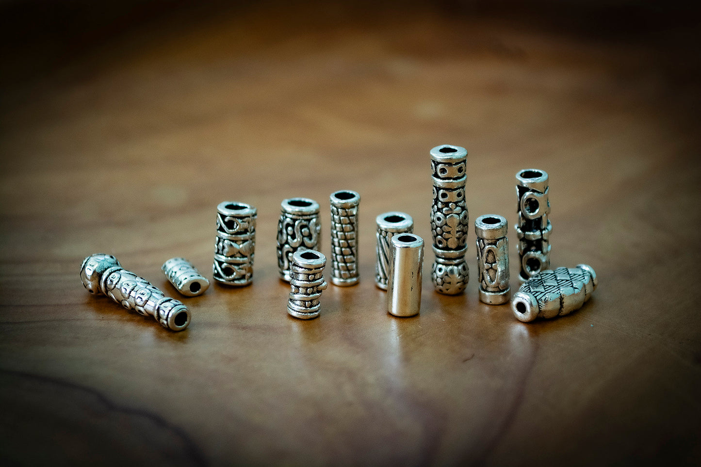 Set of 12 Narrow Mixed Tibetan Silver Plated Dreadlock Beads