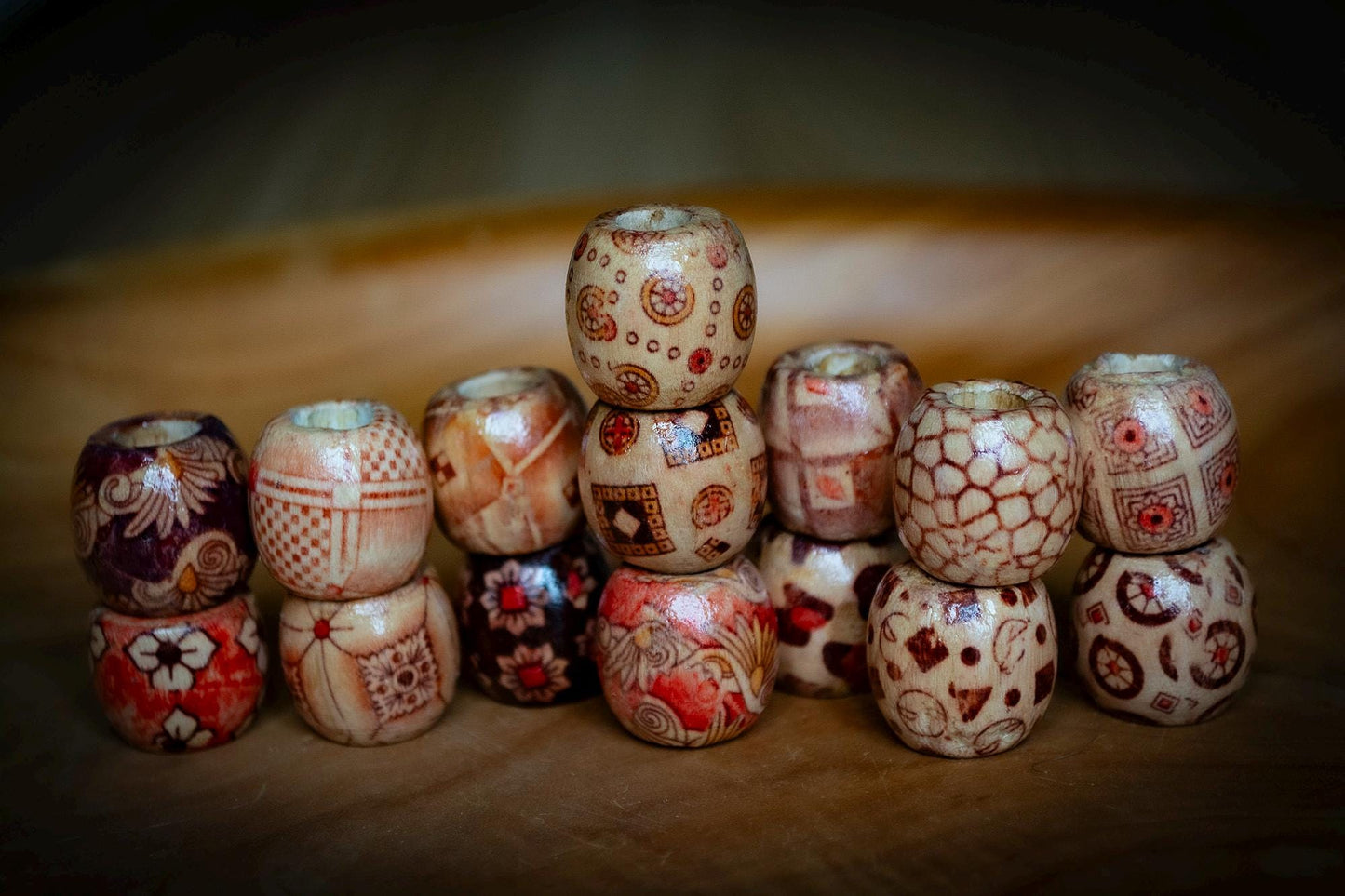 Set of 15 Mixed Wooden Dreadlock Beads