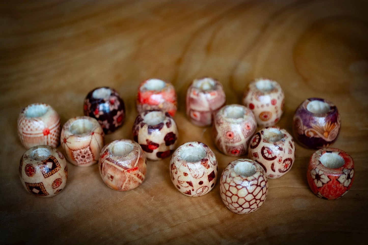 Set of 15 Mixed Wooden Dreadlock Beads