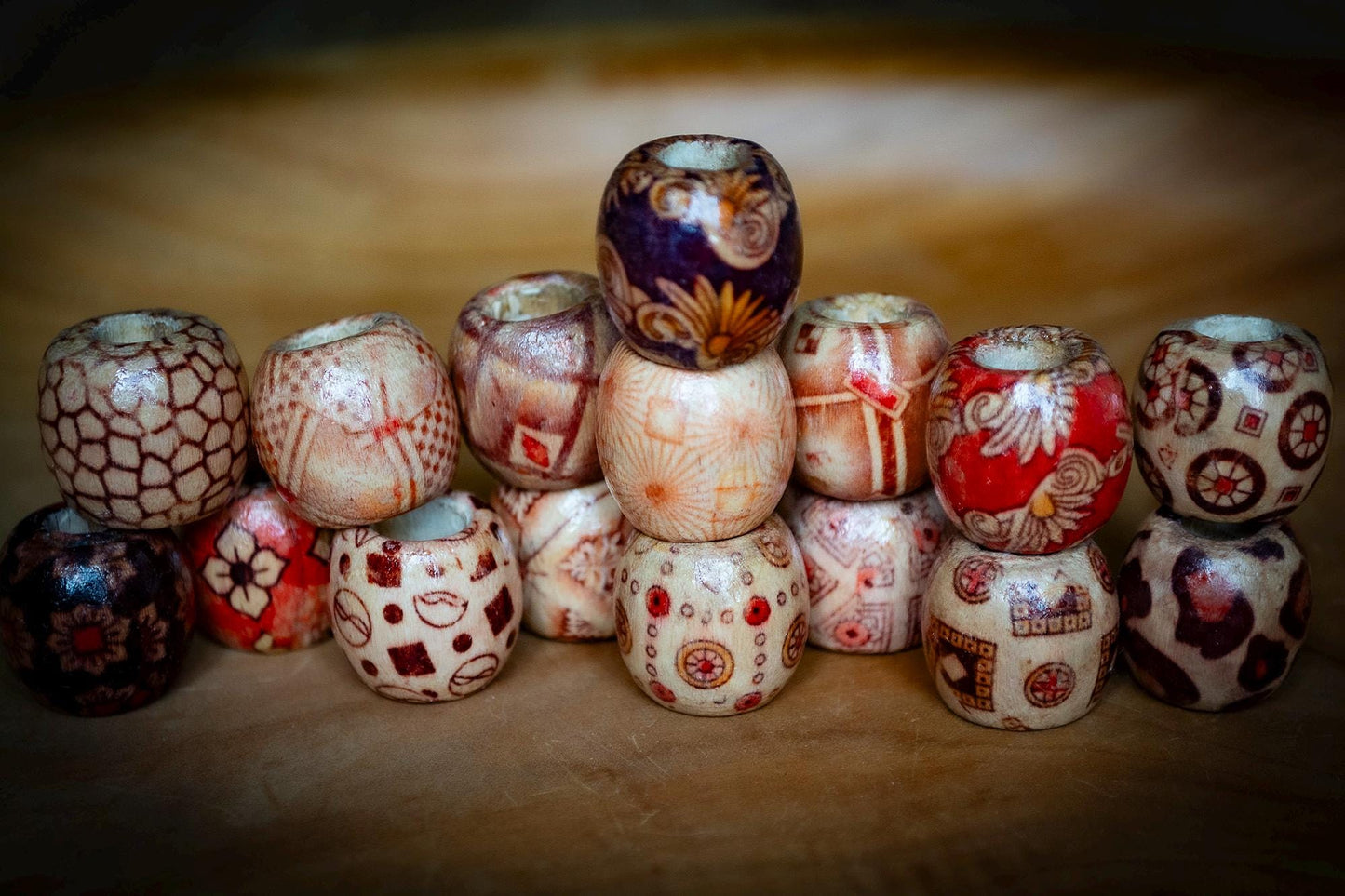 Set of 16 Mixed Wooden Dreadlock Beads