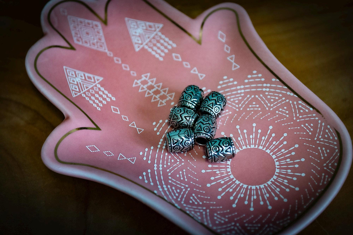 Set of 6 Mixed Tibetan Silver Plated Aztec Style Dreadlock Beads