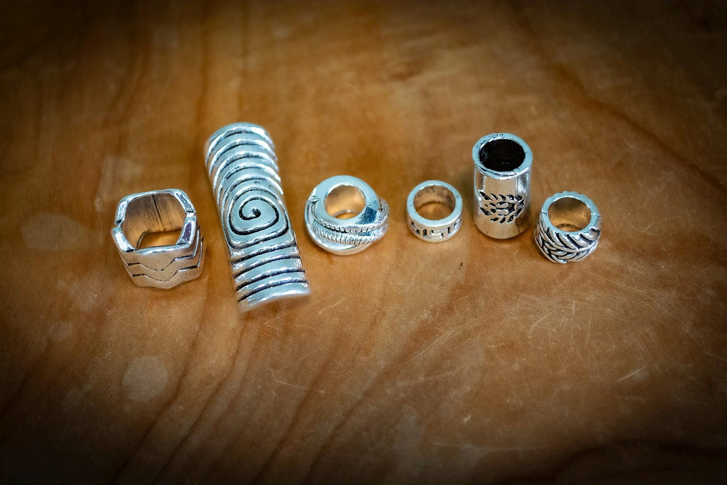 Set of 6 Mixed Tibetan Silver Plated Dreadlock Beads