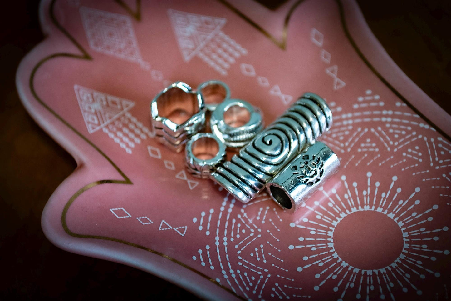 Set of 6 Mixed Tibetan Silver Plated Dreadlock Beads