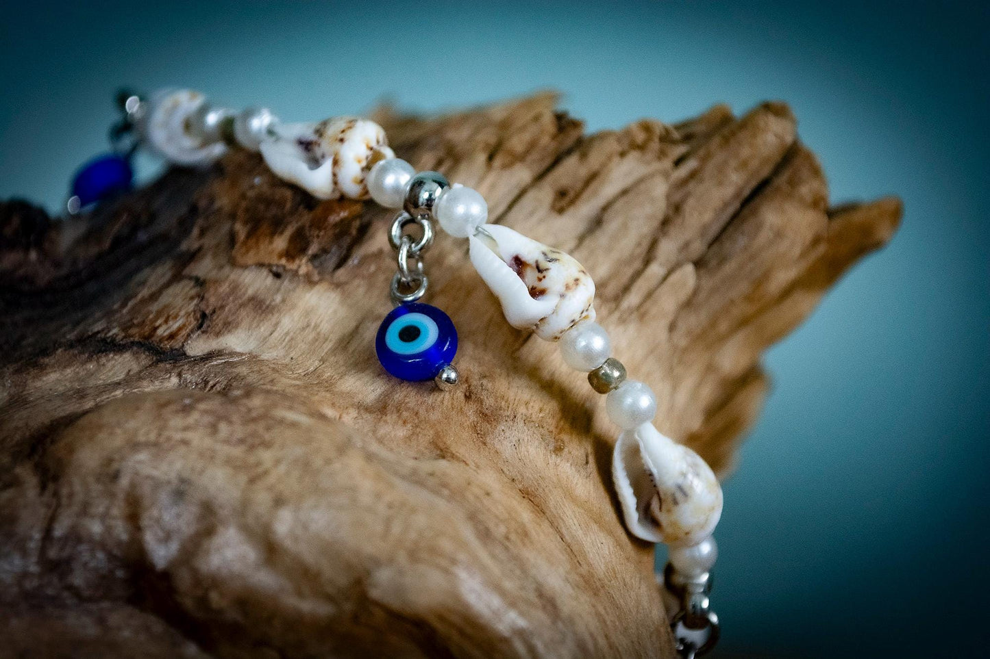 Turkish Shell and Multiple Dangle Evil Eye Adjustable Bracelet