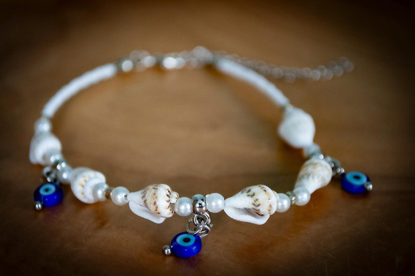 Turkish Shell and Multiple Dangle Evil Eye Adjustable Bracelet