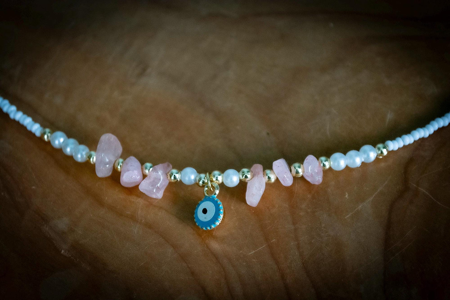 Turkish Pink Stone Evil Eye Necklace