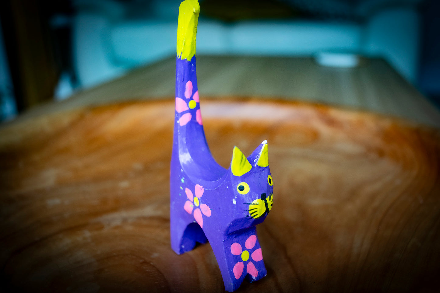 Handmade Colourful Wooden Cat