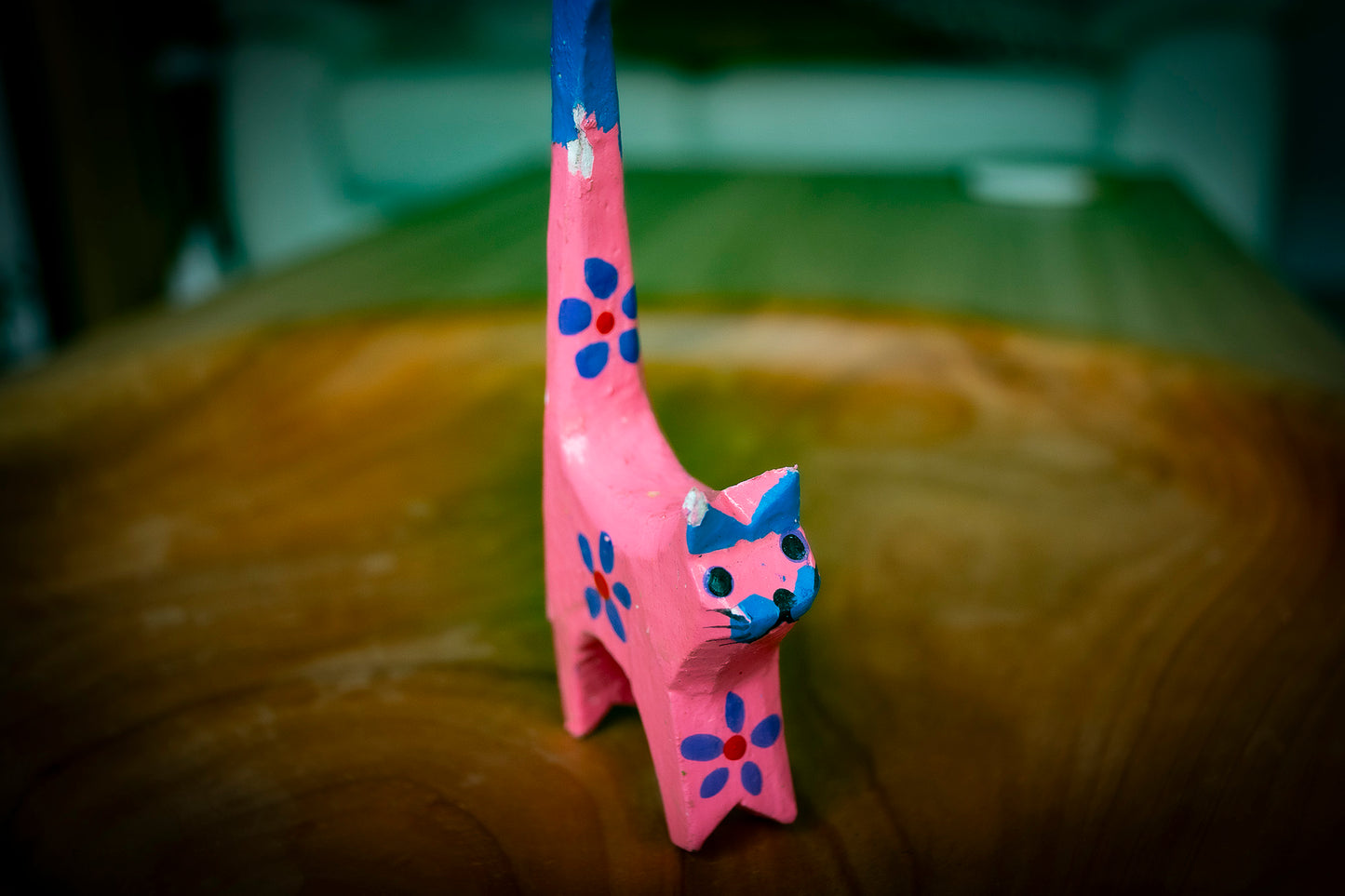 Handmade Colourful Wooden Cat