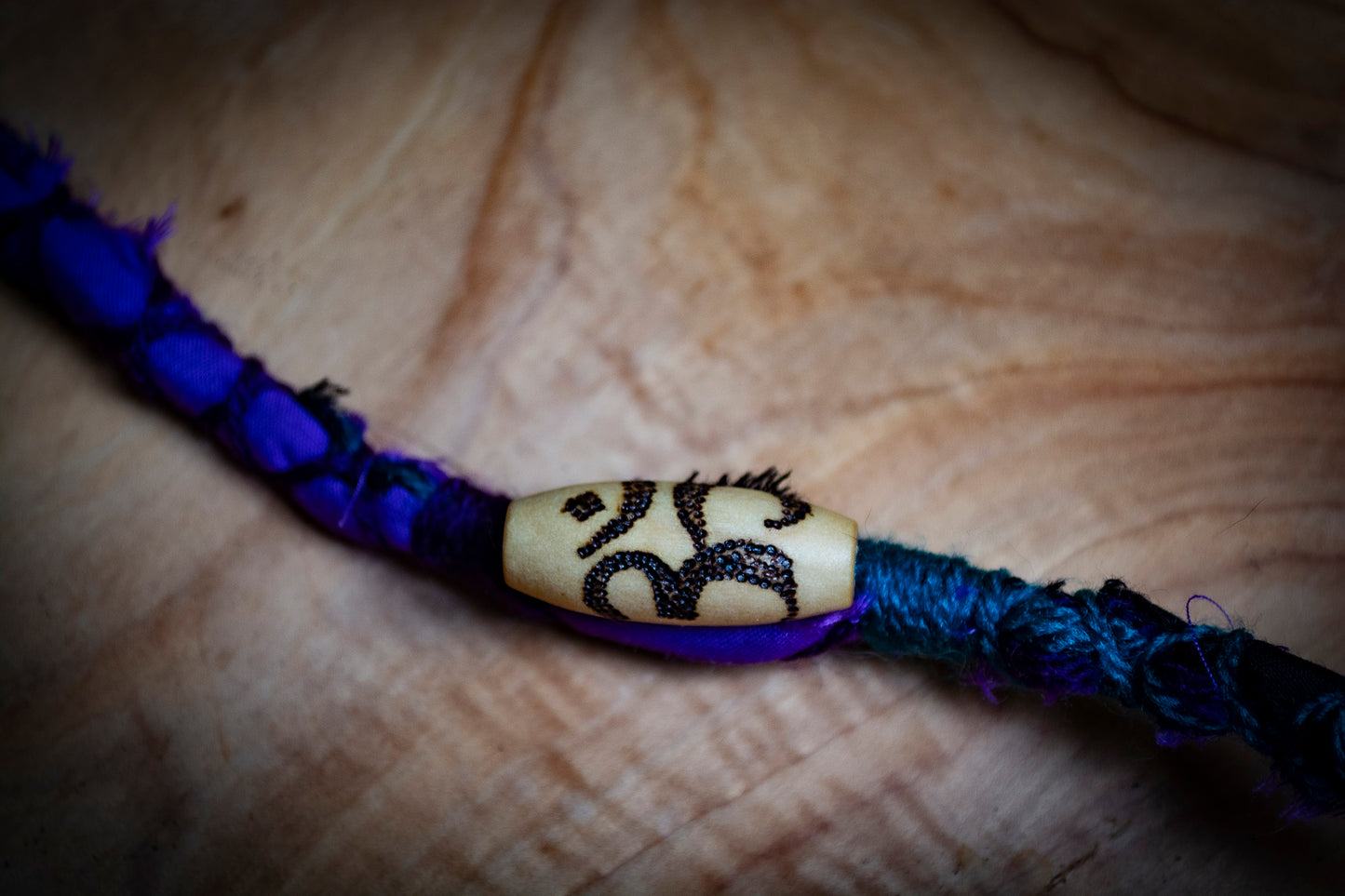 Boho Spiritual Style Dreadlock Removable Tibetan Silver Lotus Hair Wrap With Dot Work Bead in Purple, Teal and Black