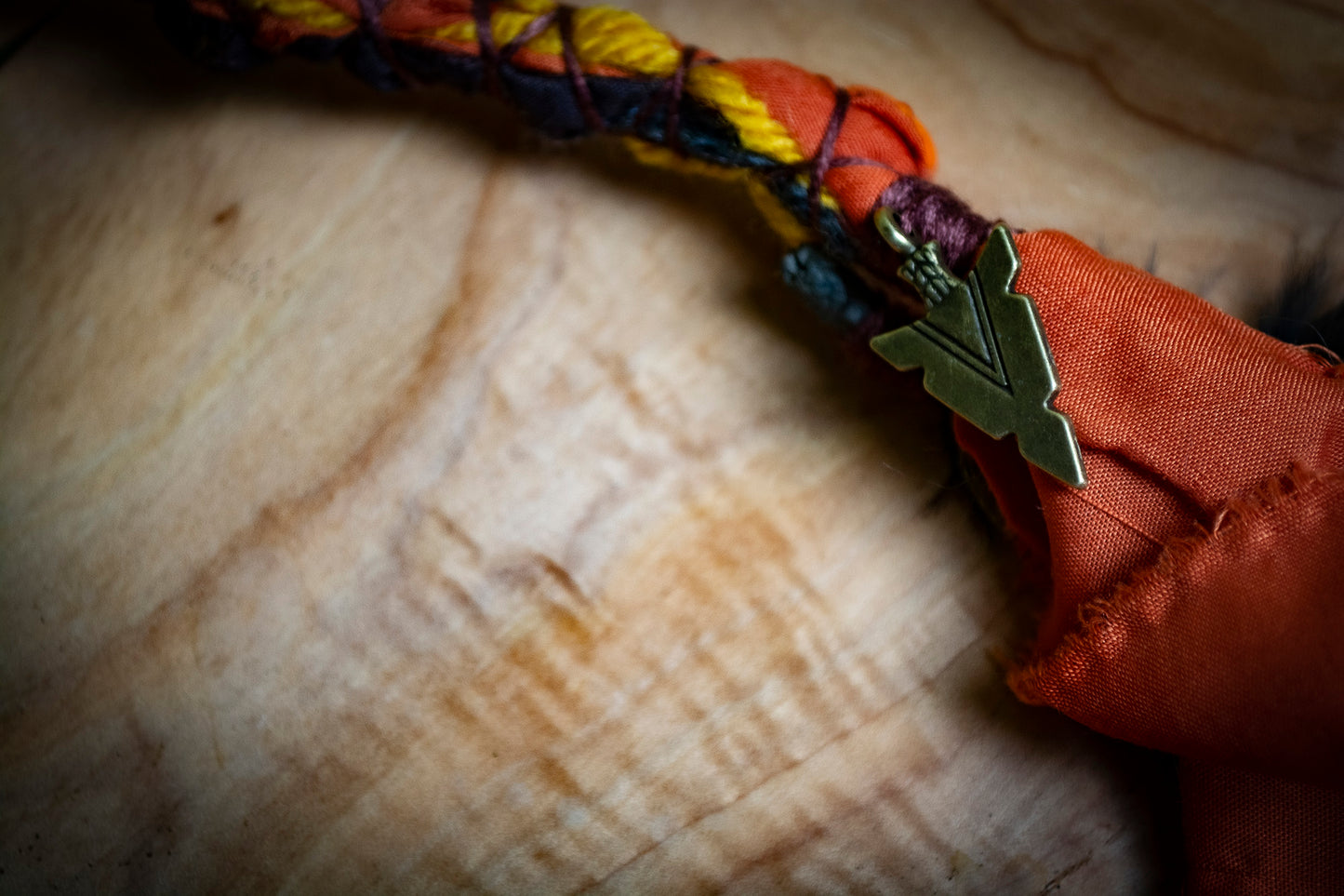 Boho Tribal Style Dreadlock Removable Hair Wrap With Dot Work Bead in Yellow, Brown and Orange