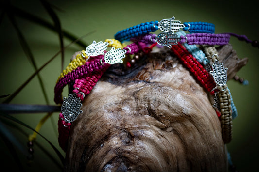 Tibetan Silver Hamsa Hand Hand-Woven Bracelet