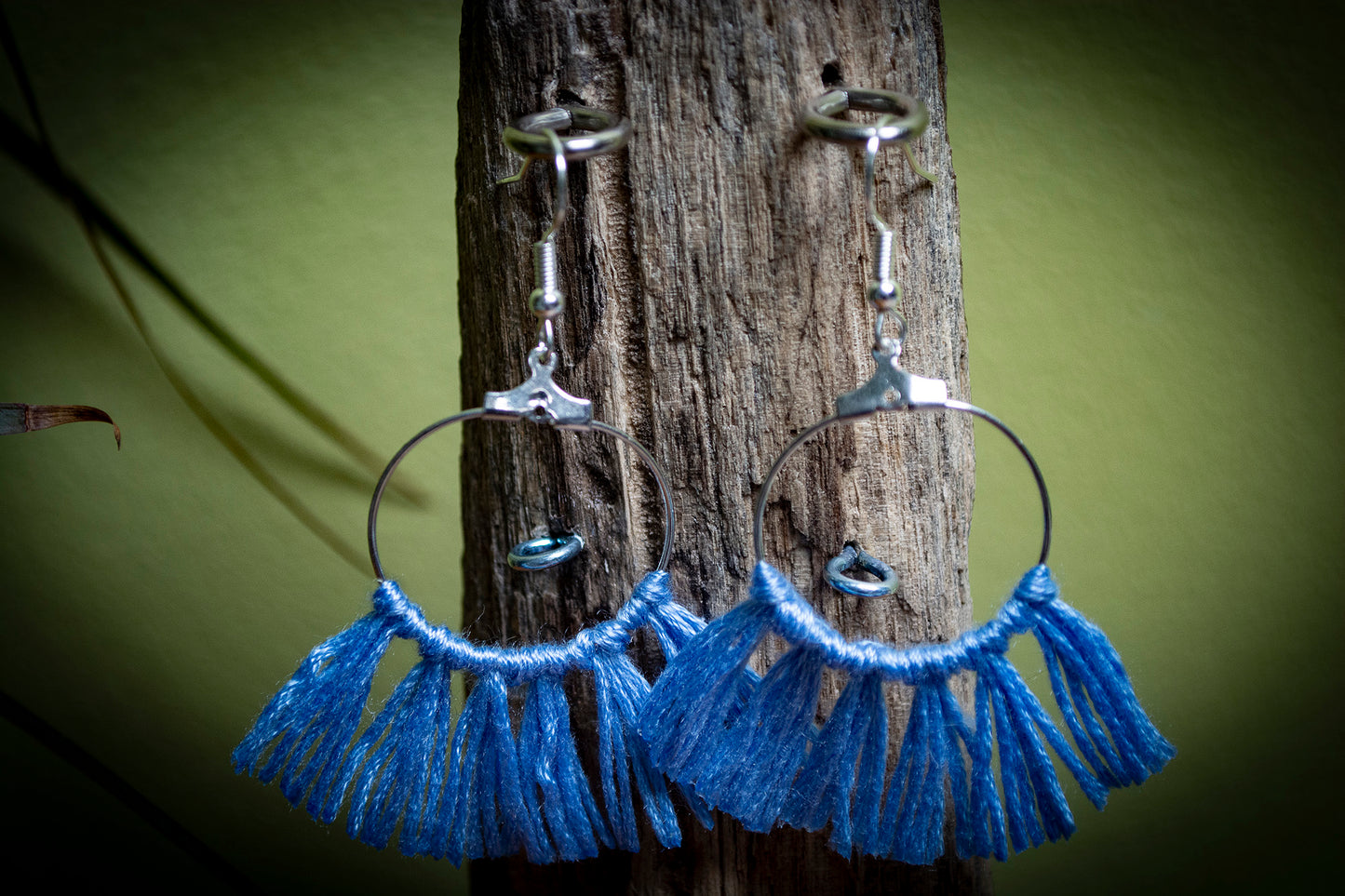 Tassel Silver Earrings in Blue