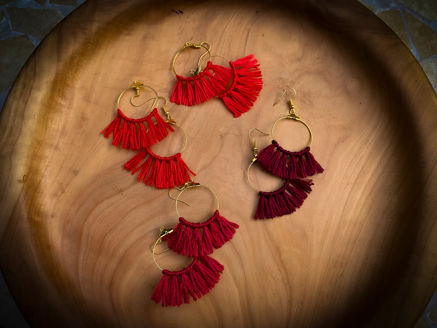 Tassel Gold Earrings in Red