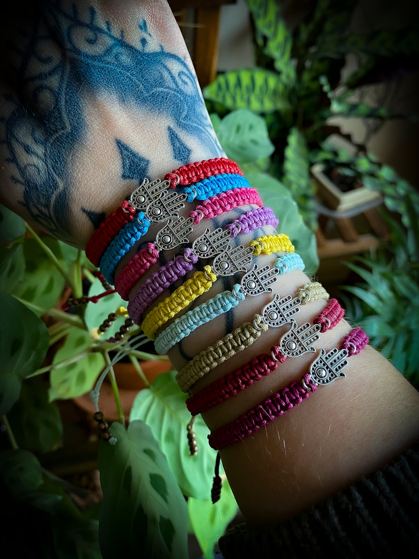 Tibetan Silver Hamsa Hand Hand-Woven Bracelet