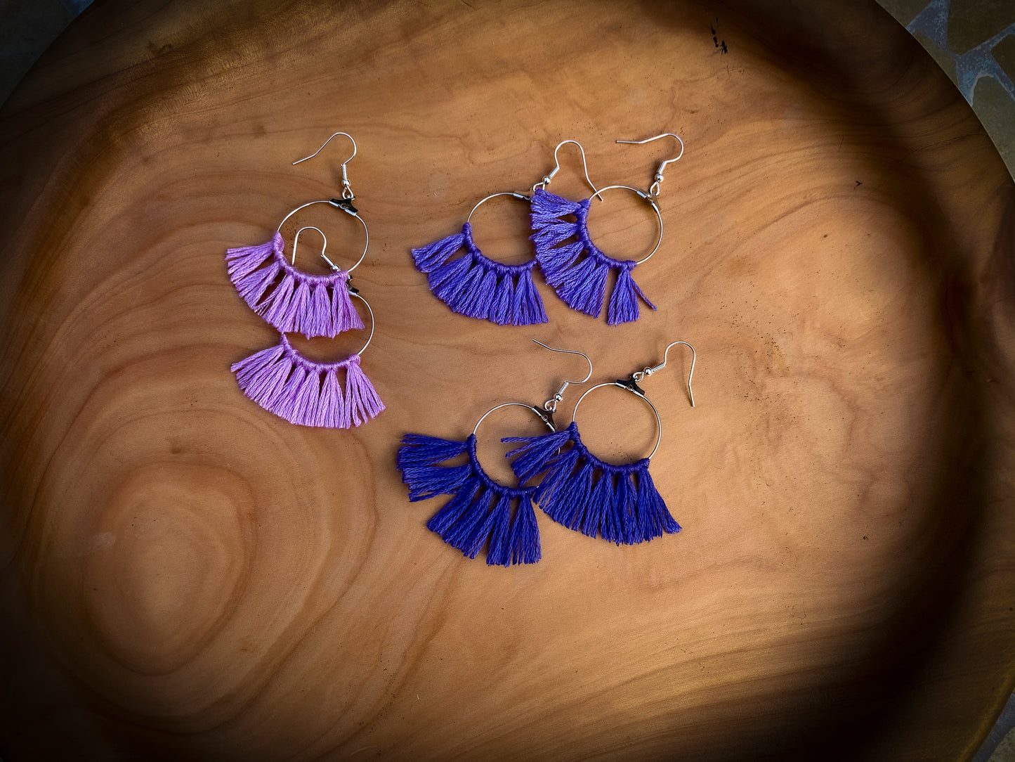 Tassel Silver Earrings in Purple