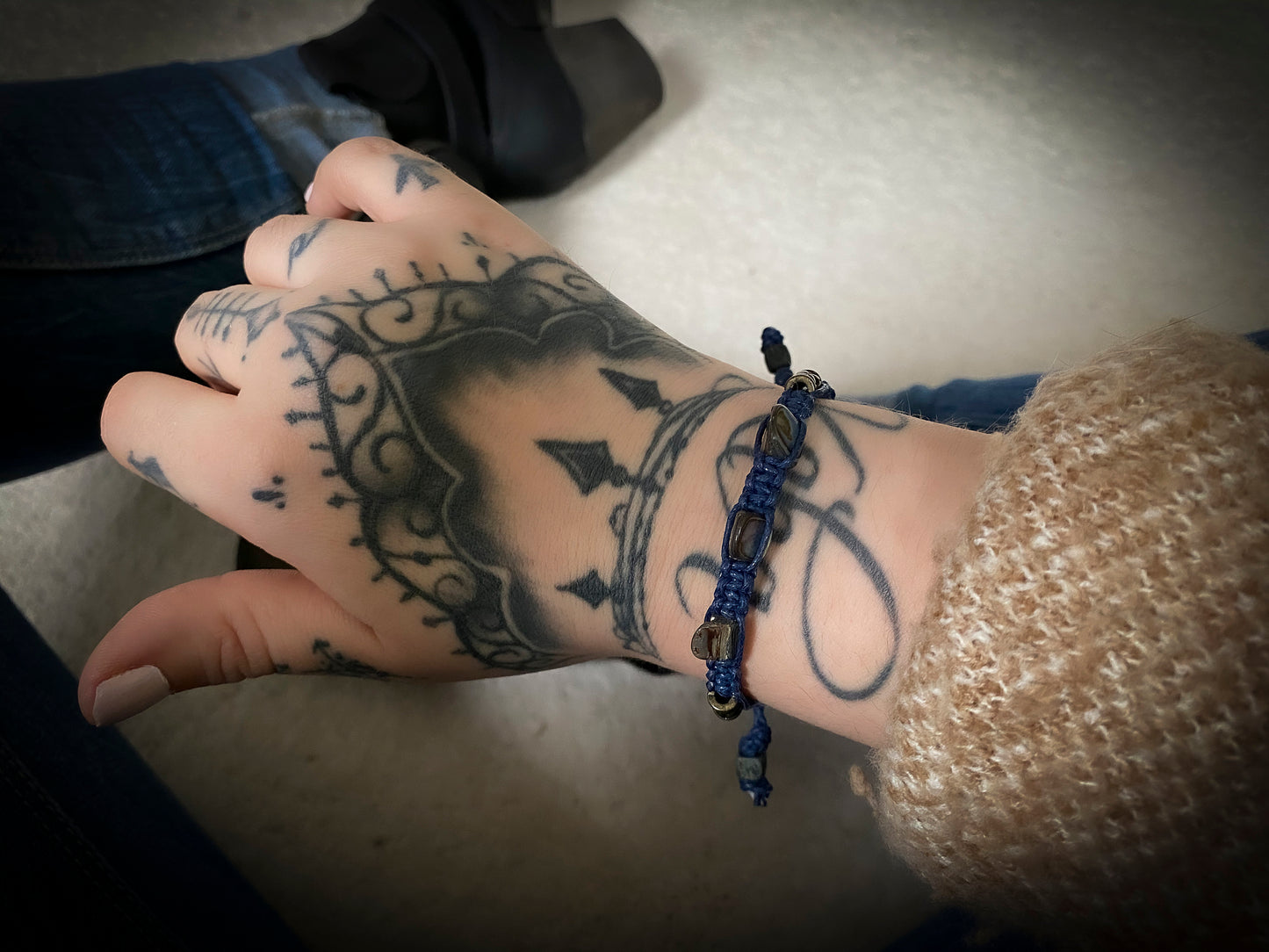 Navy Paua Shell Hand-Woven Bracelet