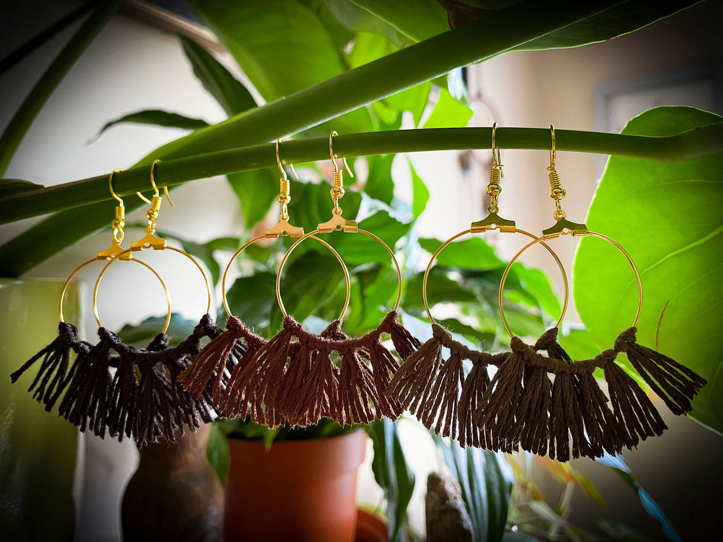 Tassel Gold Earrings in Brown