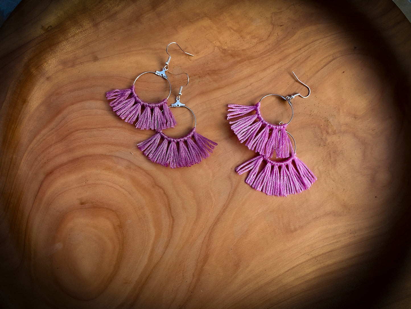 Tassel Silver Earrings in Pink
