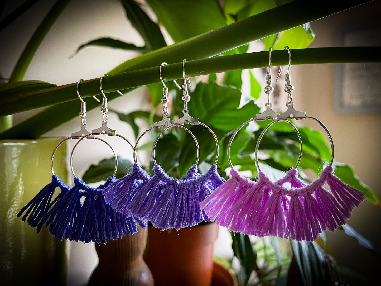 Tassel Silver Earrings in Purple