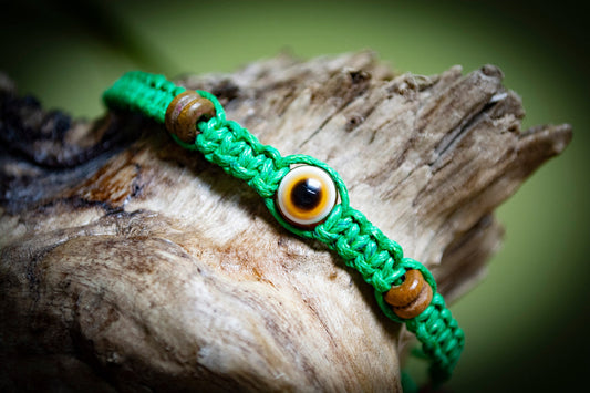 Green Evil Eye Hand-Woven Bracelet