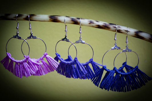 Tassel Silver Earrings in Purple