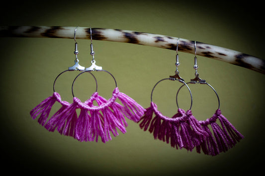 Tassel Silver Earrings in Pink